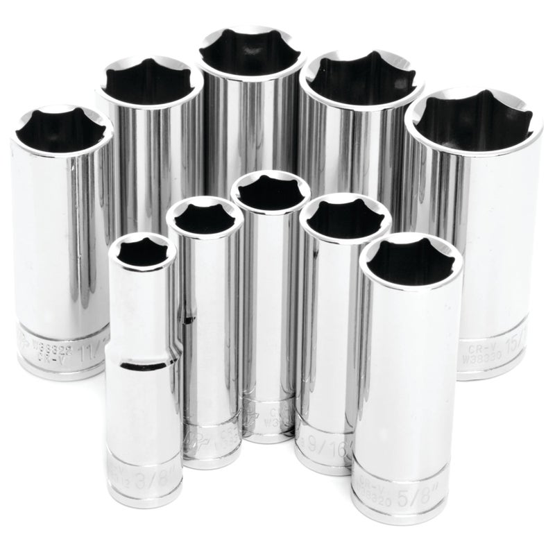 Performance Tool W38300 3/8-Inch Drive 10-Piece SAE Deep Socket Set